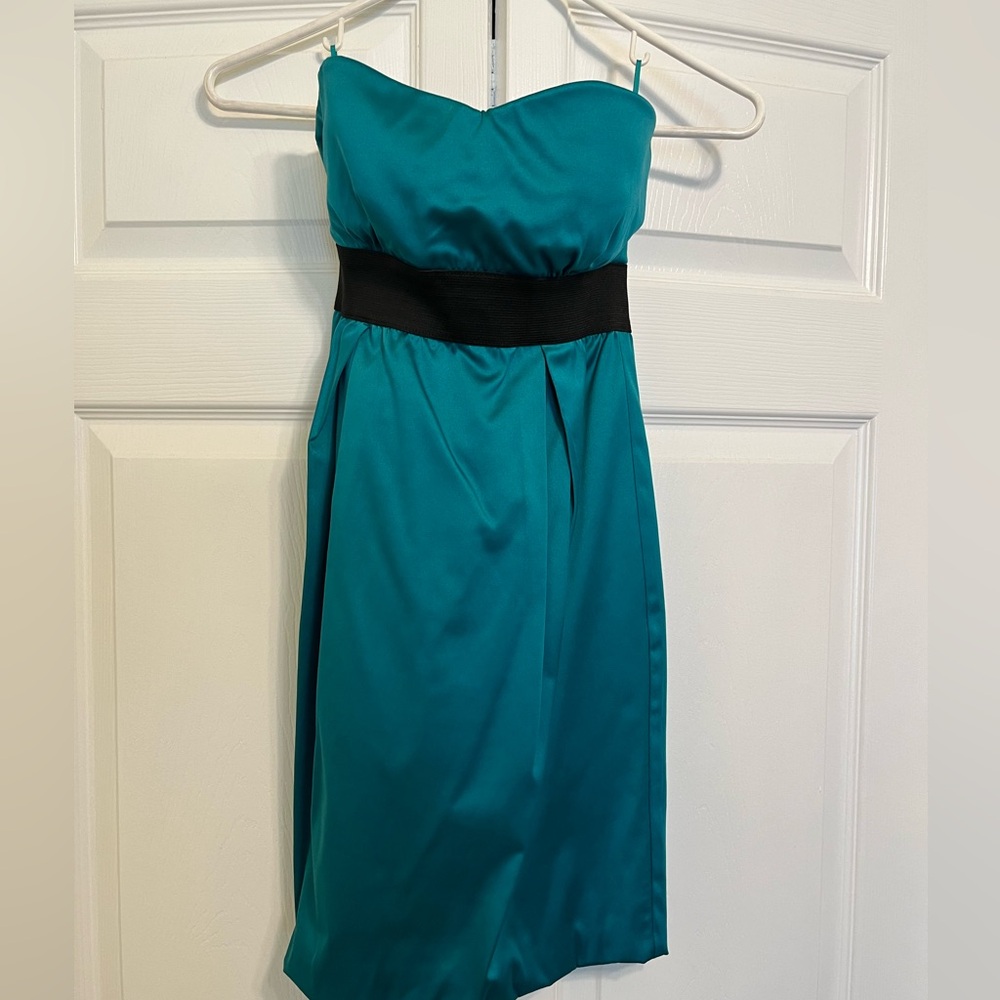 Aqua Elegant Teal Dress with Black Accent